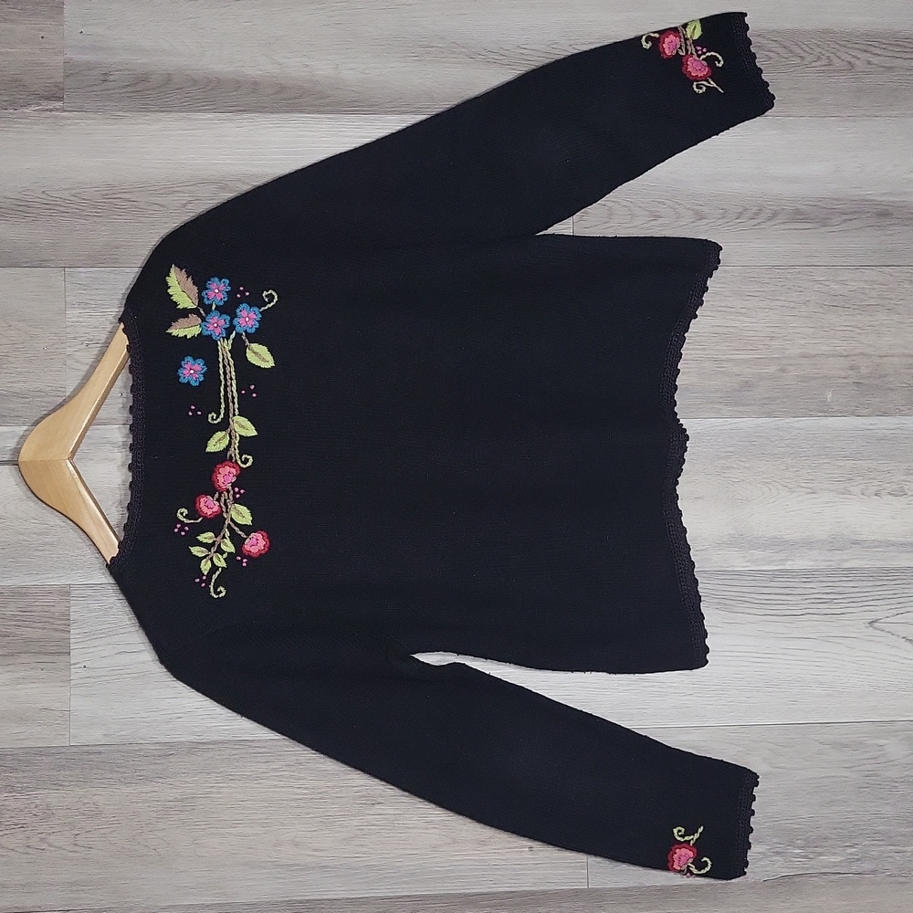 Christopher‎ & Banks Womens L Vintage Hand Embroidered Sweater Wool Grannycore - Picture 7 of 11